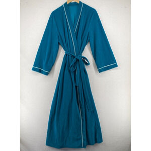 VANITY FAIR Robe Womens XL Fleece Bathrobe Velvet Belted Tie Waist Blue USA